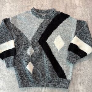 Vintage geometric gray sweater eclectic grandpa grannycore sweater womens L